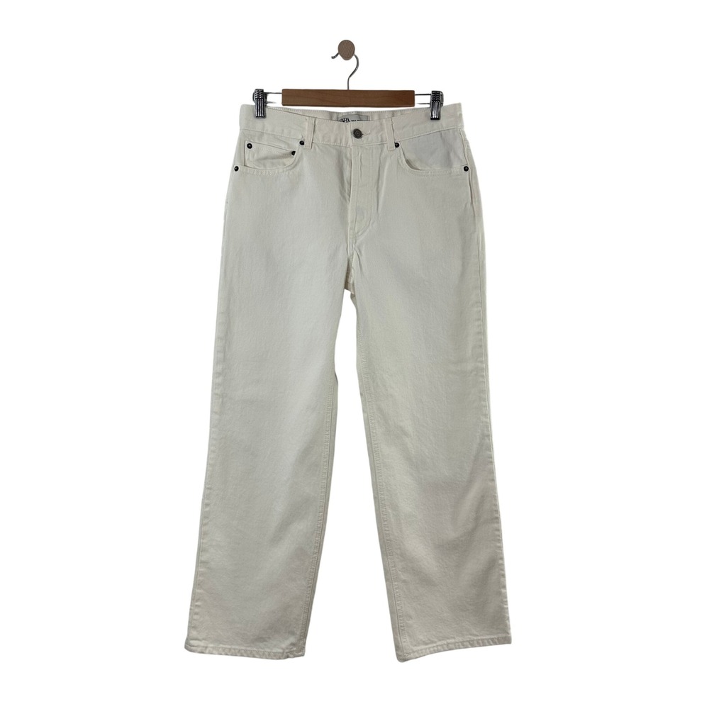 Zara Womens High Rise Straight Leg Jeans Off White Cream Button Fly Size 6 28 - Picture 1 of 9